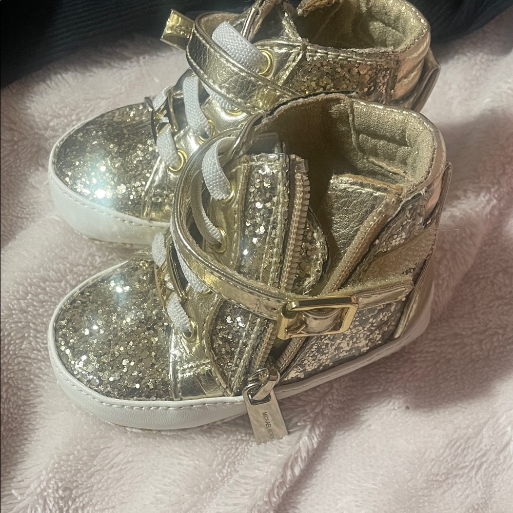 MK Gold Glitter Kids High-Top Sneakers